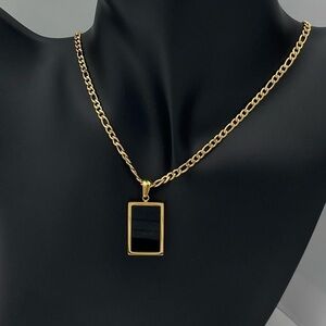 Rectangle Black Onyx Tile Pendant Necklace